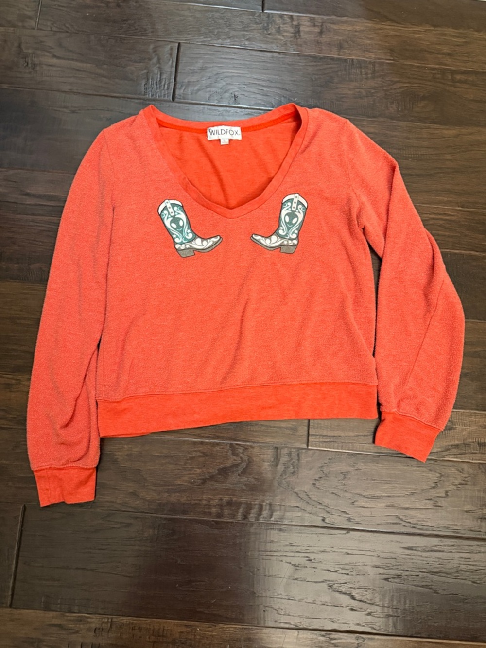 Wildfox Swift Kick Cowboy Boot V-Neck Sweater Orange - Size L